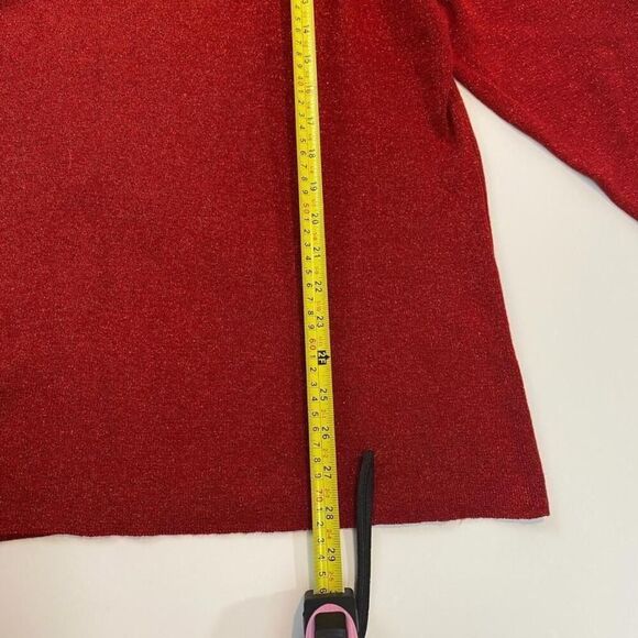 Red metallic thread sweater.  Vintage style with shoulder pads. 3X. christmas. - Picture 4 of 8